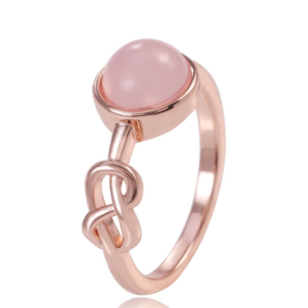 Sweet Pink Round Opal Refine Trendy Weave Rose Gold Rings for Women, PD176